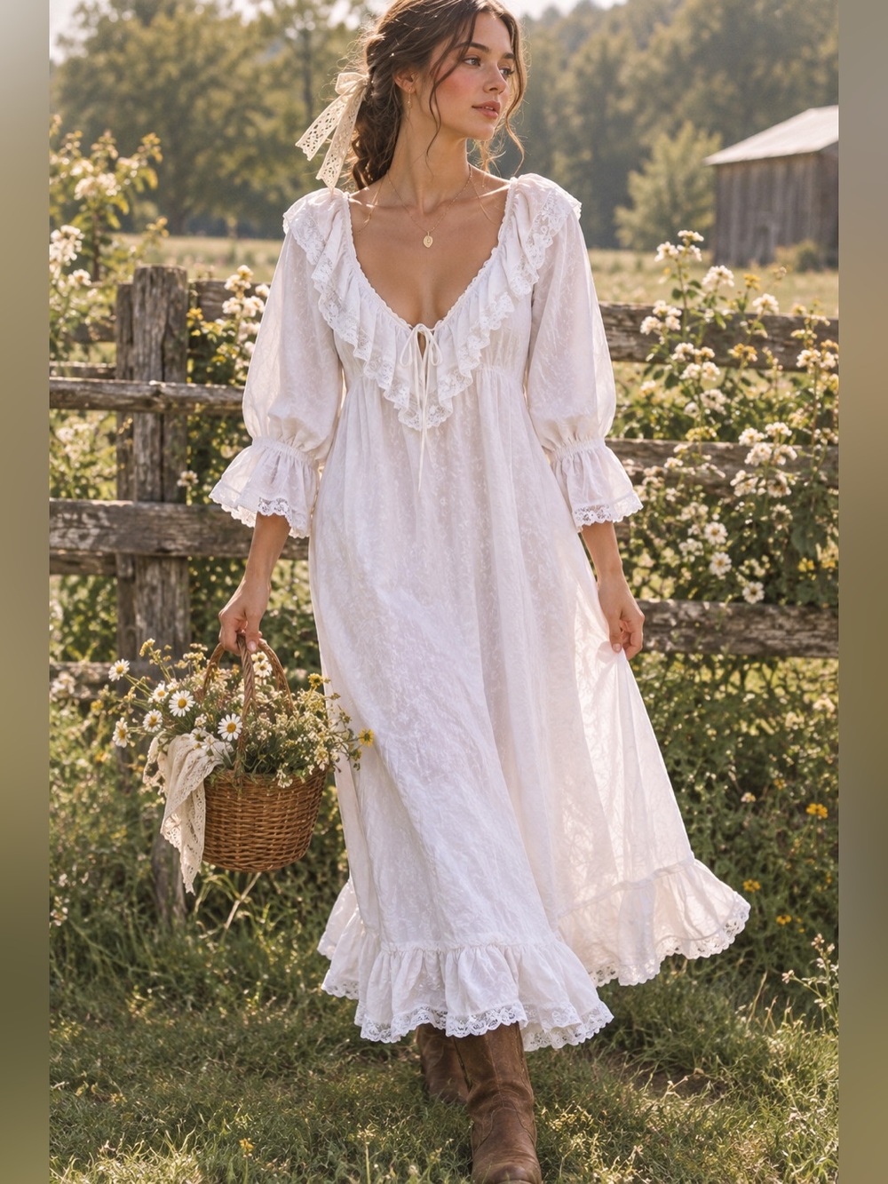 Vintage Cotton Light Pink Cottagecore Prairie Nightgown Lace Maxi Grandmacore L